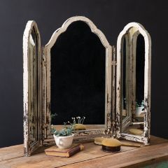 Iron Frame Trifold Tabletop Mirror