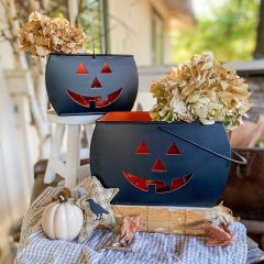 Jack O Lantern Pail Tea Light Holder Set of 2