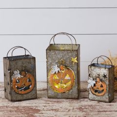 Jack O Lantern Tin Luminary Set of 3