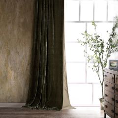 Jewel Tone Faux Silk Velvet Curtain Panel Green