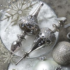 Jeweled Mercury Glass Finial Ornaments Set of 2