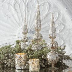 Jeweled Mercury Glass Tabletop Finials Set of 3