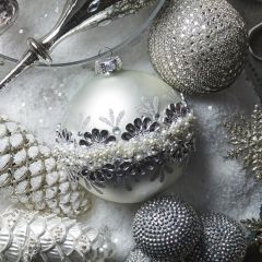 Jeweled Silver Glass Ball Ornament Set of 2