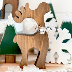 Jingle Bell Wooden Reindeer Set of 2