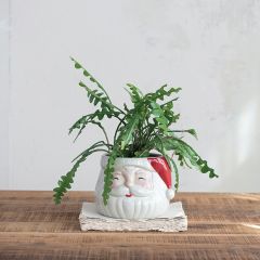 Jolly Santa Head Stoneware Planter