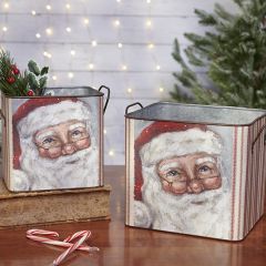 Jolly Santa Metal Bin Set of 2