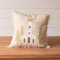 Joy To The World Church Applique Throw Pillow