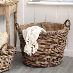 Jute Lined Oval Rattan Storage Basket