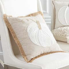 Knit Pumpkin Square Throw Pillow With Fringe