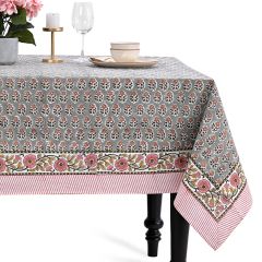 Labra Grey Cotton Block Print Tablecloth