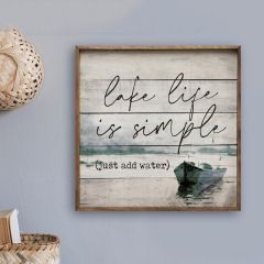 Lake Life Is Simple Boat Whitewash Wall Art