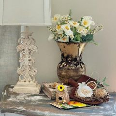 Large Metal Vase With Flower Garland
