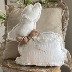 Large White Quilted Ruffle Bunny Pillow