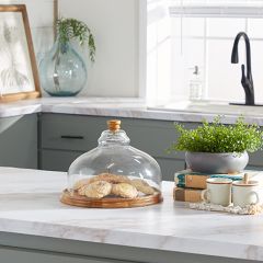 Large Wooden Cake Plate With Glass Dome