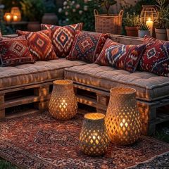 Lattice Lanterns With Glass Set of 3