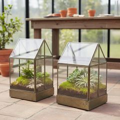 Leaded Glass Terrarium with Gable Roof