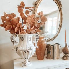 Leaf Handled Distressed Metal Amphora Vase