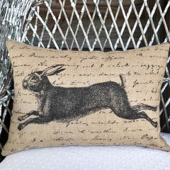 Leaping Rabbit Burlap Lumbar Pillow