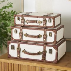 Leather Accented Storage Trunk Set of 3