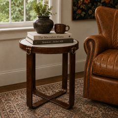 Leather Harness Glass Top Side Table