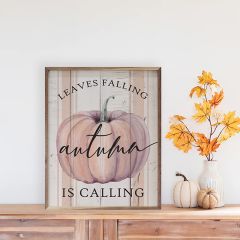 Leaves Falling Autumn Calling Pumpkin Stripe Whitewash Sign