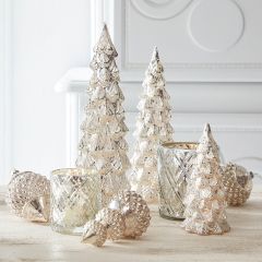 LED Glittered Mercury Glass Trees Set of 3