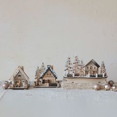 LED Laser Cut Holiday Cabin Set of 2