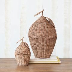 Lemon Shaped Rattan Basket With Lid Set of 2