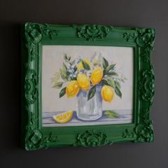 Lemons in Vase Green Framed Wall Art