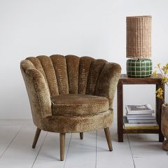 Leopard Pattern Velvet Upholstered Scalloped Chair