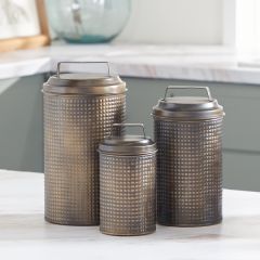 Lidded Antiqued Storage Canisters Set of 3