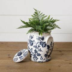 Lidded Blue Floral Ceramic Ginger Jar