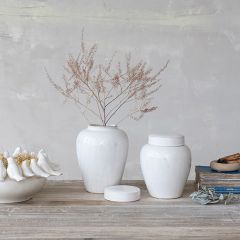 Lidded Debossed Stoneware Ginger Jar