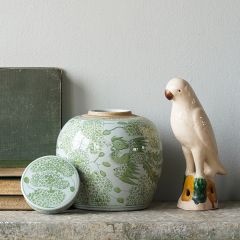 Lidded Green Pattern Ceramic Ginger Jar