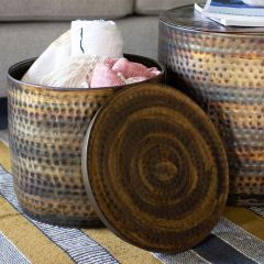 Lidded Hammered Storage Tables Set of 2