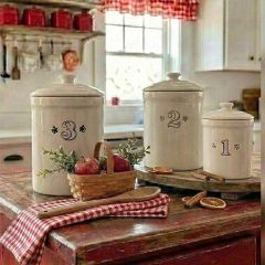 Lidded Ironstone Kitchen Canisters Set of 3