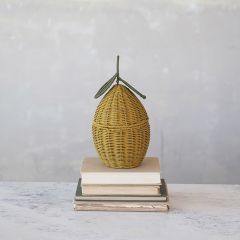 Lidded Lemon Shaped Rattan Basket