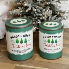 Lidded Metal Farmhouse Christmas Buckets Set of 2
