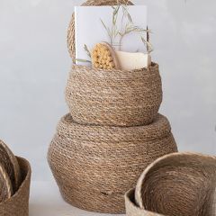 Lidded Natural Seagrass Baskets Set of 2