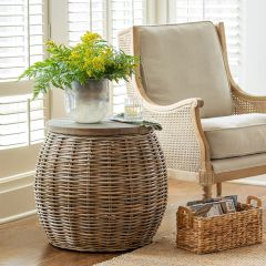 Lidded Rattan Side Storage Table