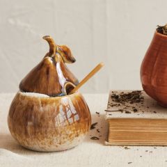 Lidded Stoneware Pear Sugar Pot with Spoon