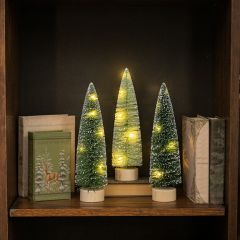 Light Up 12 Inch Green Bottlebrush Tree Set of 3