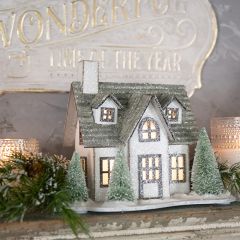 Light Up Snow Covered Shimmering Village House