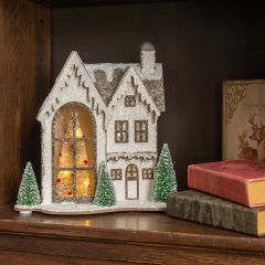 Lighted Arch Window Snowy Holiday Village House
