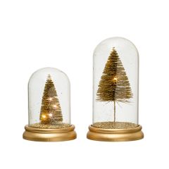 Lighted Bottle Brush Tree Under Glass Cloche