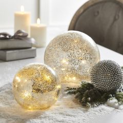 Lighted Decorative Silver Mercury Glass Balls Set of 2