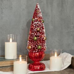 Lighted Festive Bottlebrush Tree In Glass Base