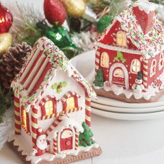 Lighted Festive Gingerbread House Set of 2