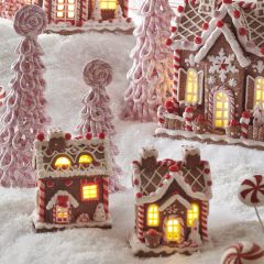 Lighted Gingerbread House Ornament Set of 2