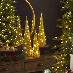 Lighted Glitter Cone Trees Set of 3
